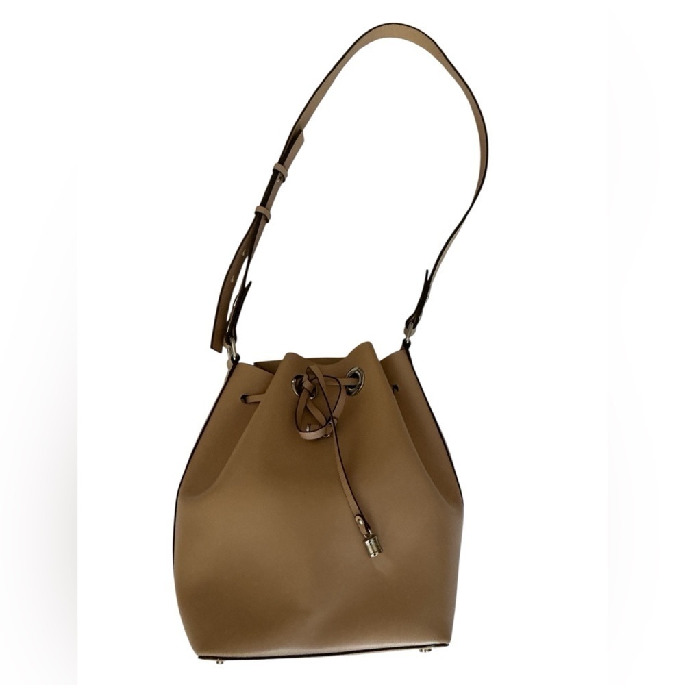 Zara Faux Leather Bucket Crossbody Cream/Beige Elegant Tan Bucket Bag